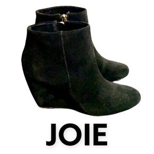 Authentic Joie black suede leather wedges ankle boots 8.5